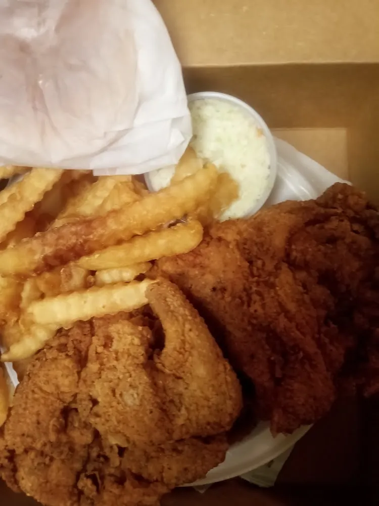 Fried Chicken with Fries Slaw and Bread Always Cooked to Order