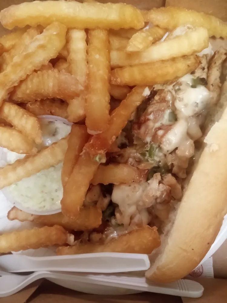 Grilled Chicken Philly Cheese Sandwich Plate with Fries and Slaw